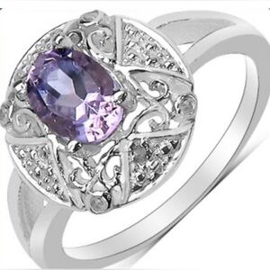 14K White Gold Over Solid Sterling Silver Diamonds and 0.85 CTW
Amethyst Size 7